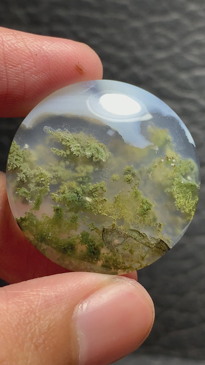 Unique Scenic Moss Agate Round Cabochon 29.5x29.5x6.5mm