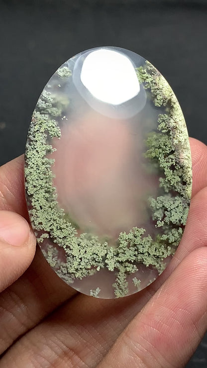 Scenic Moss Agate Oval Cabochon 47x32x7mm High Quality with Lake Pattern