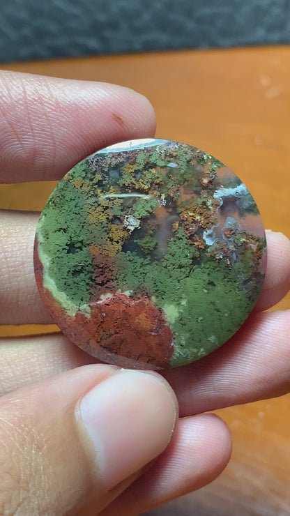 Scenic Moss Agate Round Cabochon 29.5x29.5x6.3mm