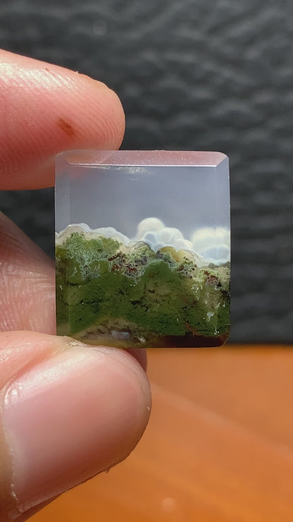 Scenic Moss Agate Rectangle Cabochon 17x15x4.8mm