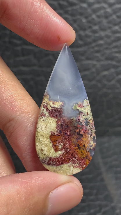 Scenic Moss Agate Teardrop Cabochon 41x19x4.5mm