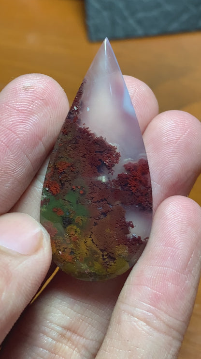 Scenic Moss Agate Teardrop Cabochon 44x20.5x5mm