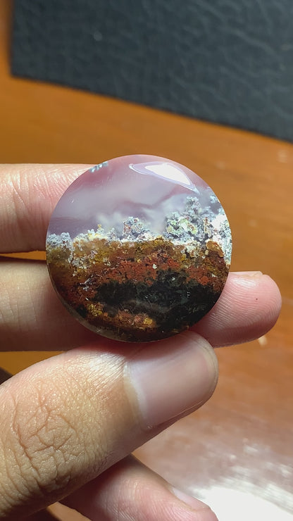 Scenic Moss Agate Round Cabochon 28.5x28.5x7mm