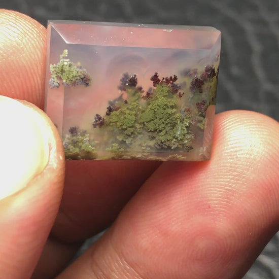 Rare Scenic Moss Agate Cabochon: 18.7 x 15 x 5 mm Rectangle with Intriguing Underwater Patterns