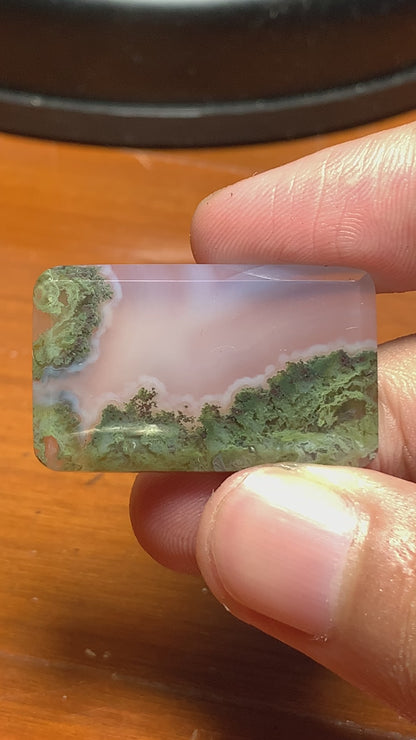 Scenic Moss Agate Rectangle Cabochon 32x19.5x5 mm