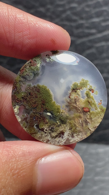 Scenic Moss Agate Round Cabochon 26.7x26.7x5.5mm