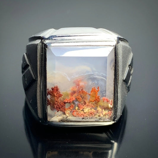Scenic Moss Agate Ring 17x14x7mm, 8.75 USA/Canada 74 ct