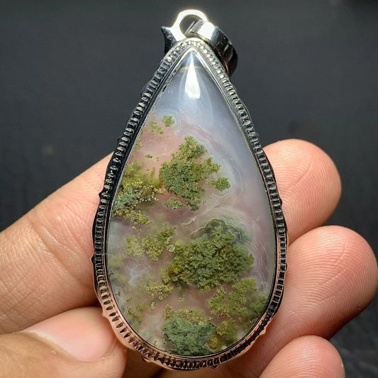 Scenic Moss Agate Pendant 49.8x27x8mm High Quality 86 ct